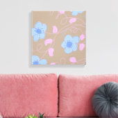 Beige Met Roze en Blauwe Bloemen Canvas Afdruk (Insitu (Woonkamer))