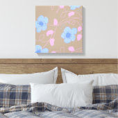 Beige Met Roze en Blauwe Bloemen Canvas Afdruk (Insitu (Slaapkamer))