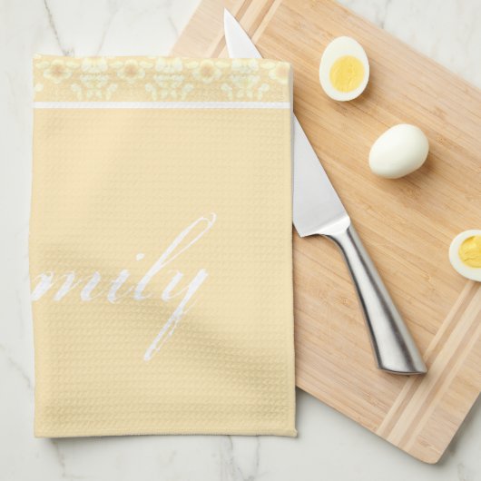 Beige met witte bloemen theedoek (Quarter Fold)