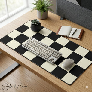 Beige met zwart groot vierkant patroonstijl bureaumat