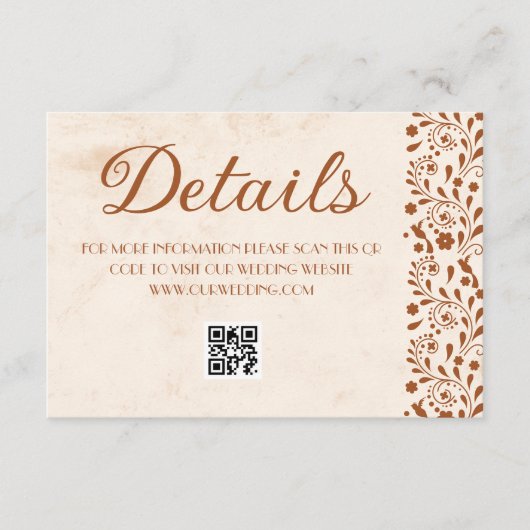 Beige Mexican Wedding Details QR code Informatiekaartje (Voorkant)