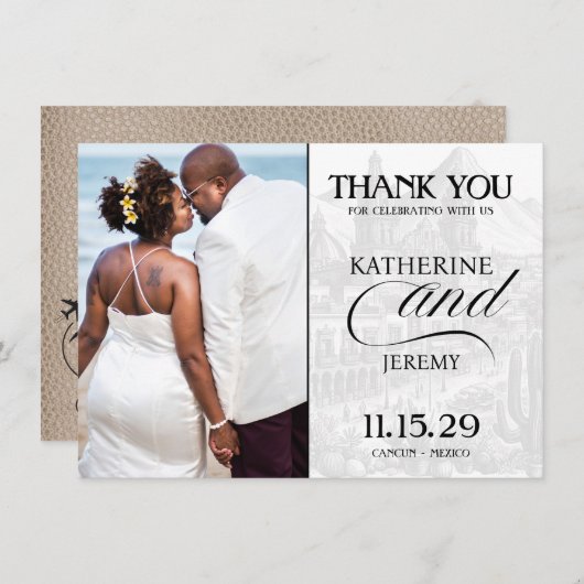 Beige Mexico Passport Bedankkaart (Voorkant / Achterkant)
