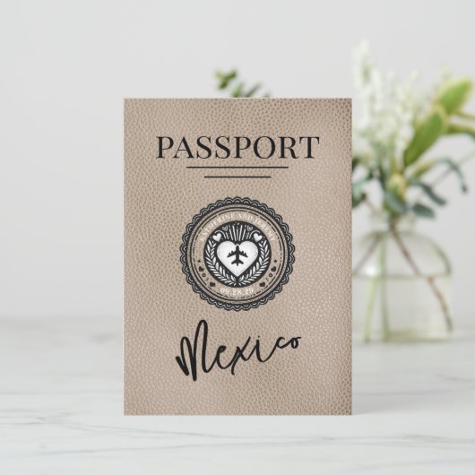 Beige Mexico Passport Bewaar de datum Save The Date (Staand voorkant)