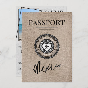 Beige Mexico Passport Bewaar de datum Save The Date