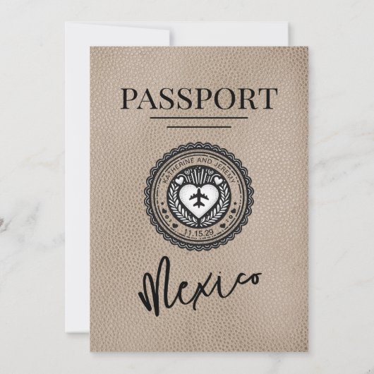Beige Mexico Passport Wedding Kaart (Achterkant)