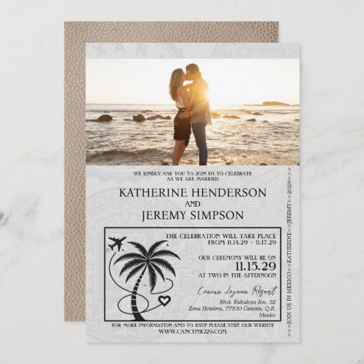 Beige Mexico Passport Wedding Kaart (Voorkant / Achterkant)