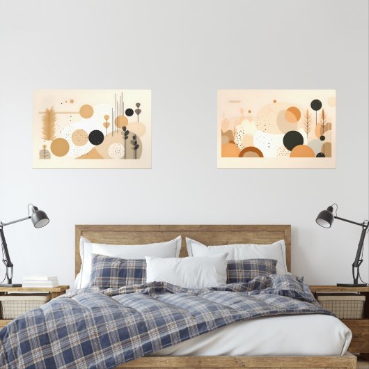 Beige Mid Century Muurkunst Sets (Slaapkamer)