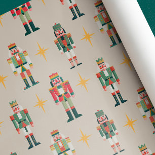Beige Midcentury Retro Notenkraker Kerstmis  Cadeaupapier