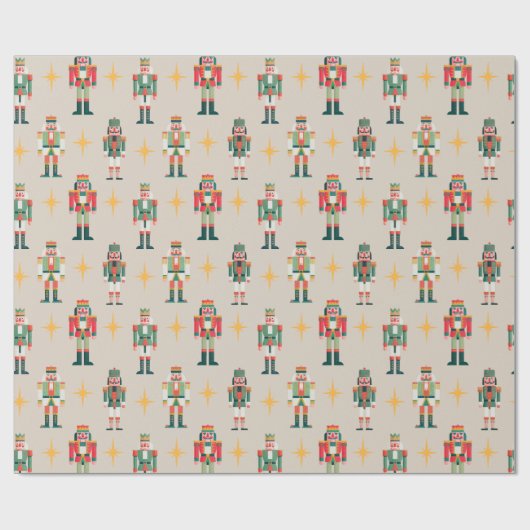 Beige Midcentury Retro Nutcracker Christmas  Cadeaupapier (Vlak)