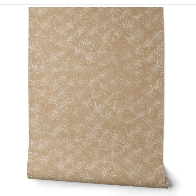 Beige Minimaal Bloemmotief Textuur Behang (Afrollen)