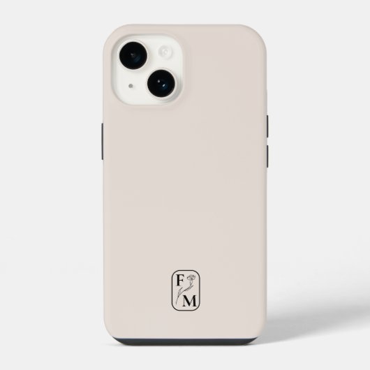 Beige Minimaal Modern Initiaal Botanisch Monogram iPhone Hoesje (Achterkant)
