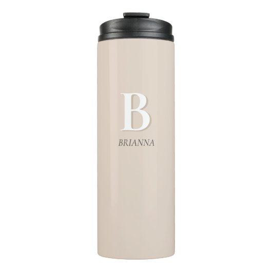 Beige Minimaal Modern Initiaal Monogram Thermosbeker (Voorkant)