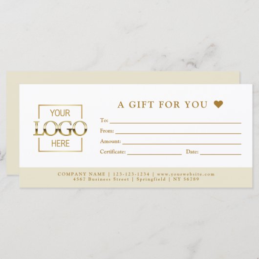 Beige Minimal Business Gift Certificate Template (Voorkant / Achterkant)