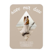 Beige Minimal Diamond Photo Wedding Sla de datum o Magneet (Verticaal)