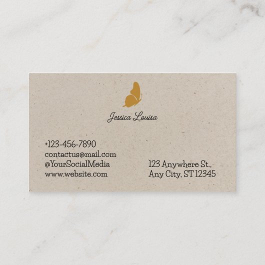 Beige  Minimal Elegant Butterfly Visitekaartje (Achterkant)