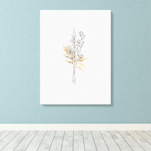 Beige Minimal Line art bloem Canvas Print (Insitu (Houten vloer))
