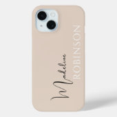 Beige Minimal Modern Initiaal Naam Script Case-Mate iPhone Case (Achterkant)