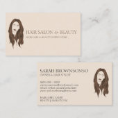Beige Minimal Modern Long Cut Hairdresser Visitekaartje (Voorkant / Achterkant)