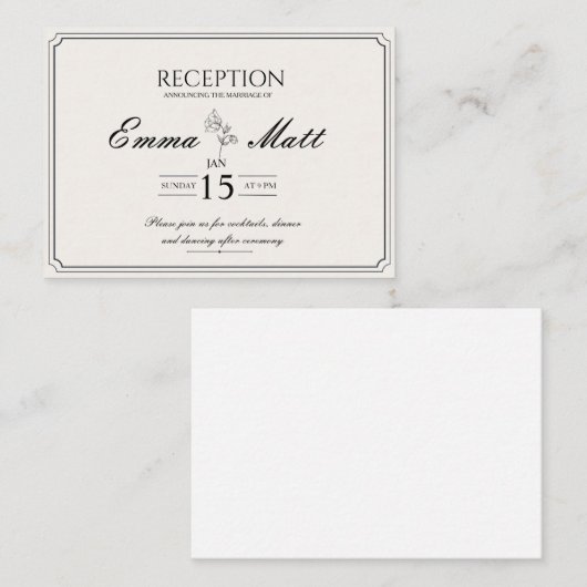 Beige minimal modern réception wedding invitation  informatiekaartje (Voorkant / Achterkant)