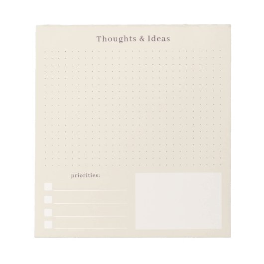 Beige minimale en simpele Gedachten & Ideeën Notitieblok (Voorkant)