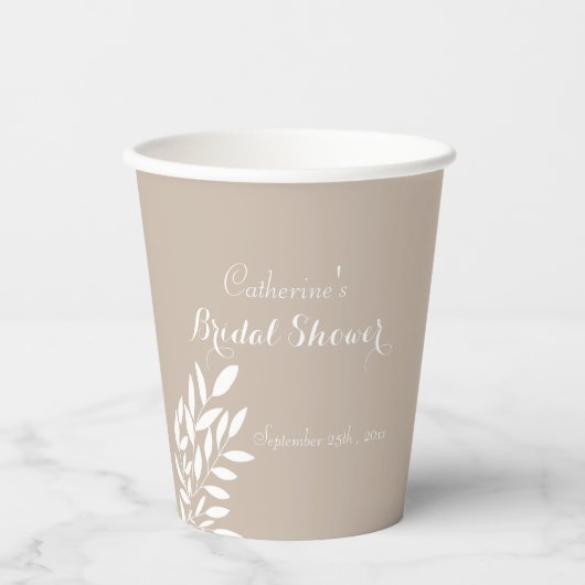 Beige minimale groene Bruidsdouche Papieren Bekers (Voorkant)