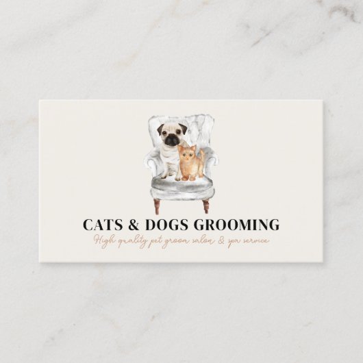 Beige Minimale moderne Sofa Pug Dog Cat Pet Visitekaartje (Voorkant)