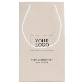 Beige minimale zakelijke Logo papier boodschappent Klein Cadeauzakje (Achterkant)