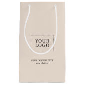 Beige minimale zakelijke Logo papier boodschappent Klein Cadeauzakje (Voorkant)