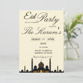 Beige Minimalist elegant Eid Party Invitation Kaart (Staand voorkant)