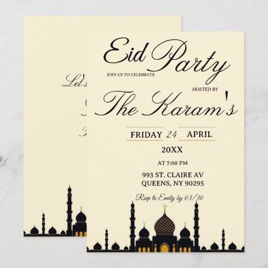Beige Minimalist elegant Eid Party Invitation Kaart (Voorkant / Achterkant)