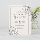 Beige Minimalist Floral Save the Date Kaart (Staand voorkant)