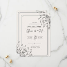 Beige Minimalist Floral Save the Date Kaart
