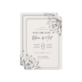 Beige Minimalist Floral Save the Date Kaart