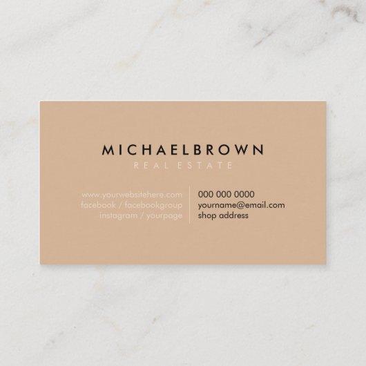 Beige Minimalist Modern House Real Estate Agent Visitekaartje (Achterkant)