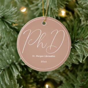Beige Minimalist Name PhD Afstuderen Keramisch Ornament