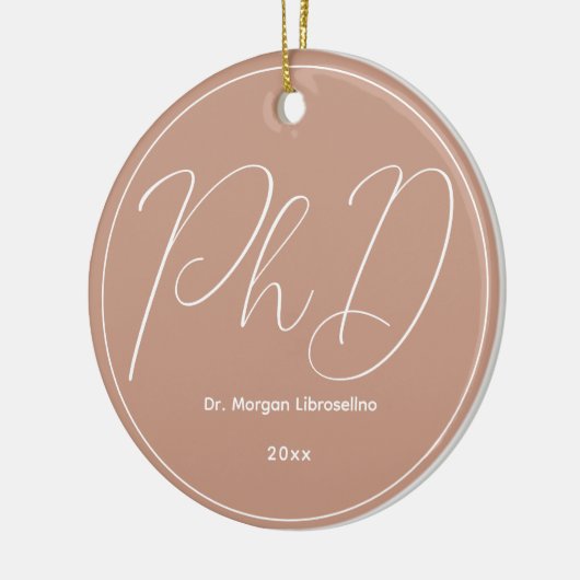 Beige Minimalist Name PhD Afstuderen Keramisch Ornament (Links)