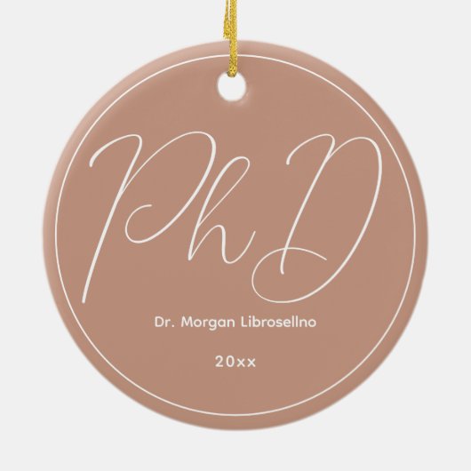 Beige Minimalist Name PhD Afstuderen Keramisch Ornament (Achterkant)