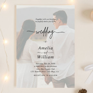 Beige Minimalist Photo Wedding Kaart