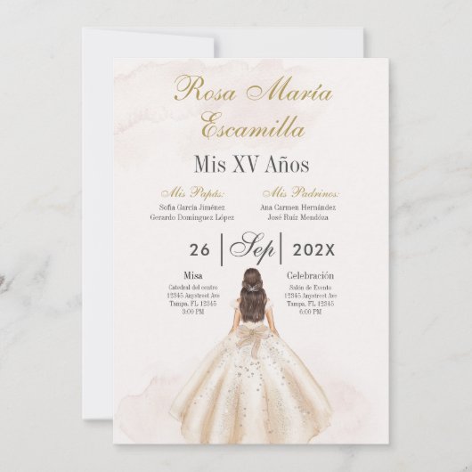Beige minimalist Quinceañera invitation Kaart (Voorkant)