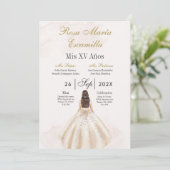 Beige minimalist Quinceañera invitation Kaart (Staand voorkant)
