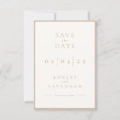 Beige minimalist Sla de datum-Kaart op Save The Date (Voorkant)