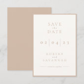 Beige minimalist Sla de datum-Kaart op Save The Date (Voorkant / Achterkant)
