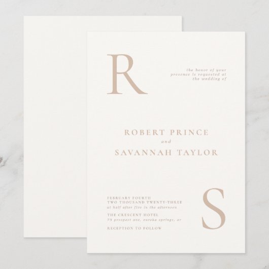 Beige Minimalist Wedding Invitation Kaart (Voorkant / Achterkant)