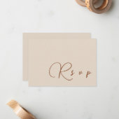 Beige Minimalist Wedding RSVP QR Code Kaart Notitiekaartje (Voorkant / Achterkant in situ)