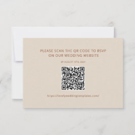 Beige Minimalist Wedding RSVP QR Code Kaart Notitiekaartje