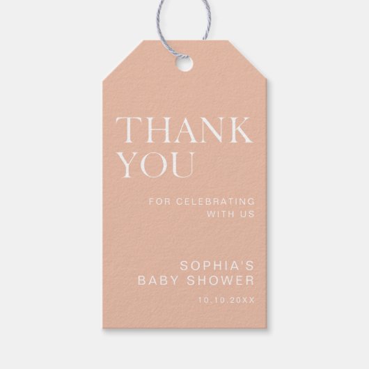Beige Minimalistisch Baby shower Cadeaulabel (Voorkant)