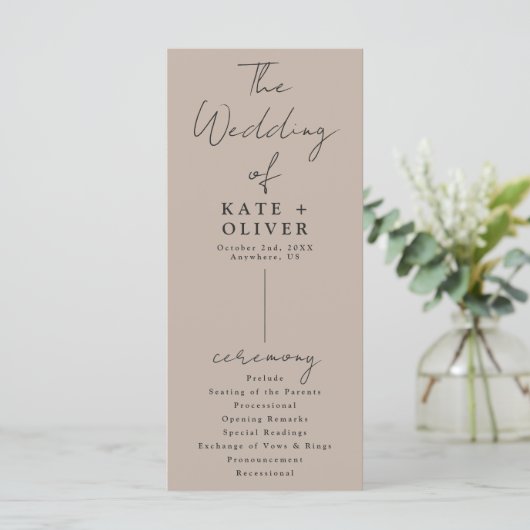 Beige minimalistisch huwelijksprogramma (Staand voorkant)