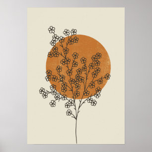 Beige minimalistische Abstracte bloem Poster