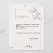 Beige minimalistische bloem Dank u bruiloft Kaart (Achterkant)