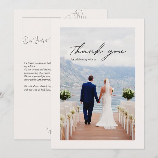 Beige minimalistische bloem Dank u bruiloft Kaart (Voorkant / Achterkant)